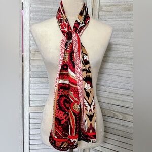 VINTAGE ANNE KLEIN 100% Silk Scarf, 5’ 14”, Red, Black, White, Paisley Pattern